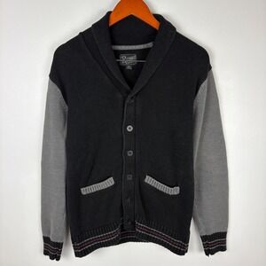 Retrofit Mens Cardigan Sweater M Black Gray Colorblock Shawl Collar Button Up